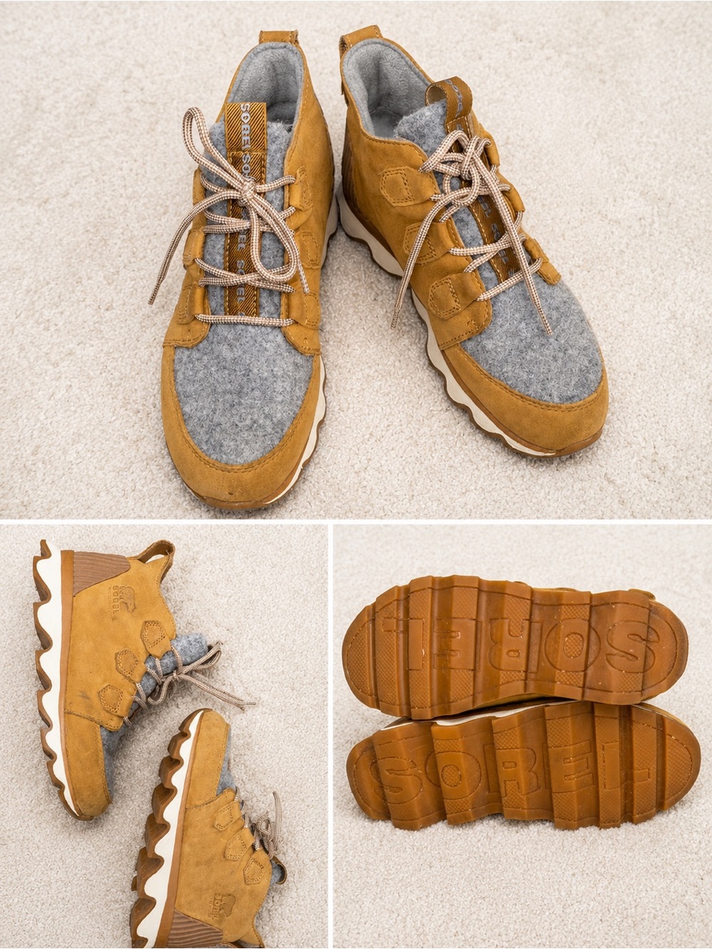 Women’s Sorel Tan Suede & Gray Wool Lace-Up Short Boots